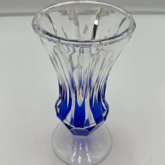 Art Deco Cobalt Blue Cut to Clear CRYSTAL VASE - Picture 11 of 16